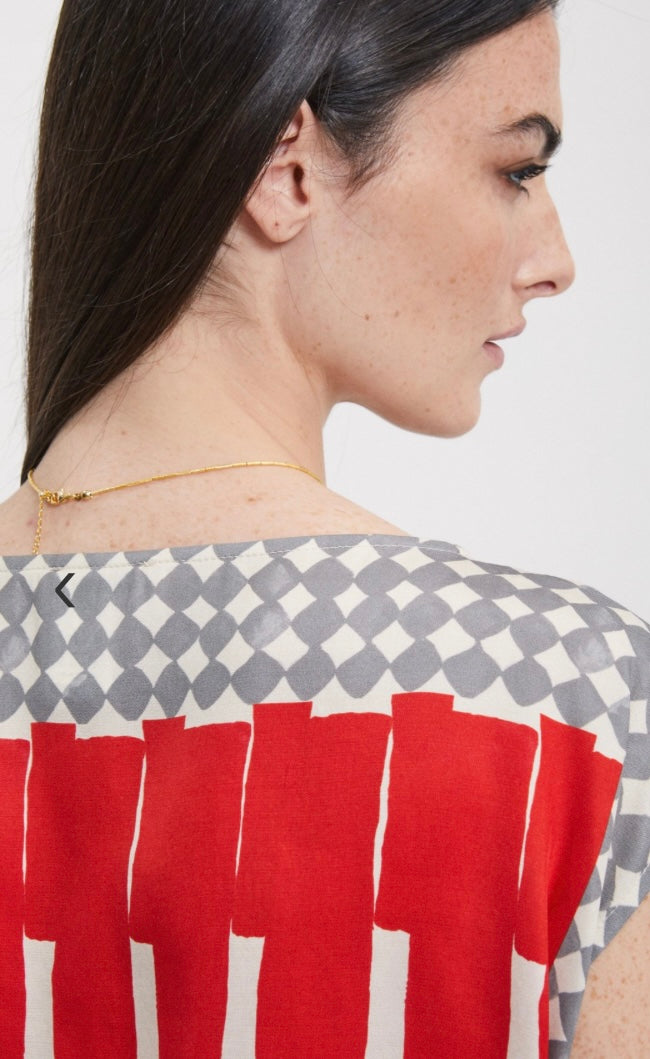 Ottodame Red Geometric Print Viscose Top