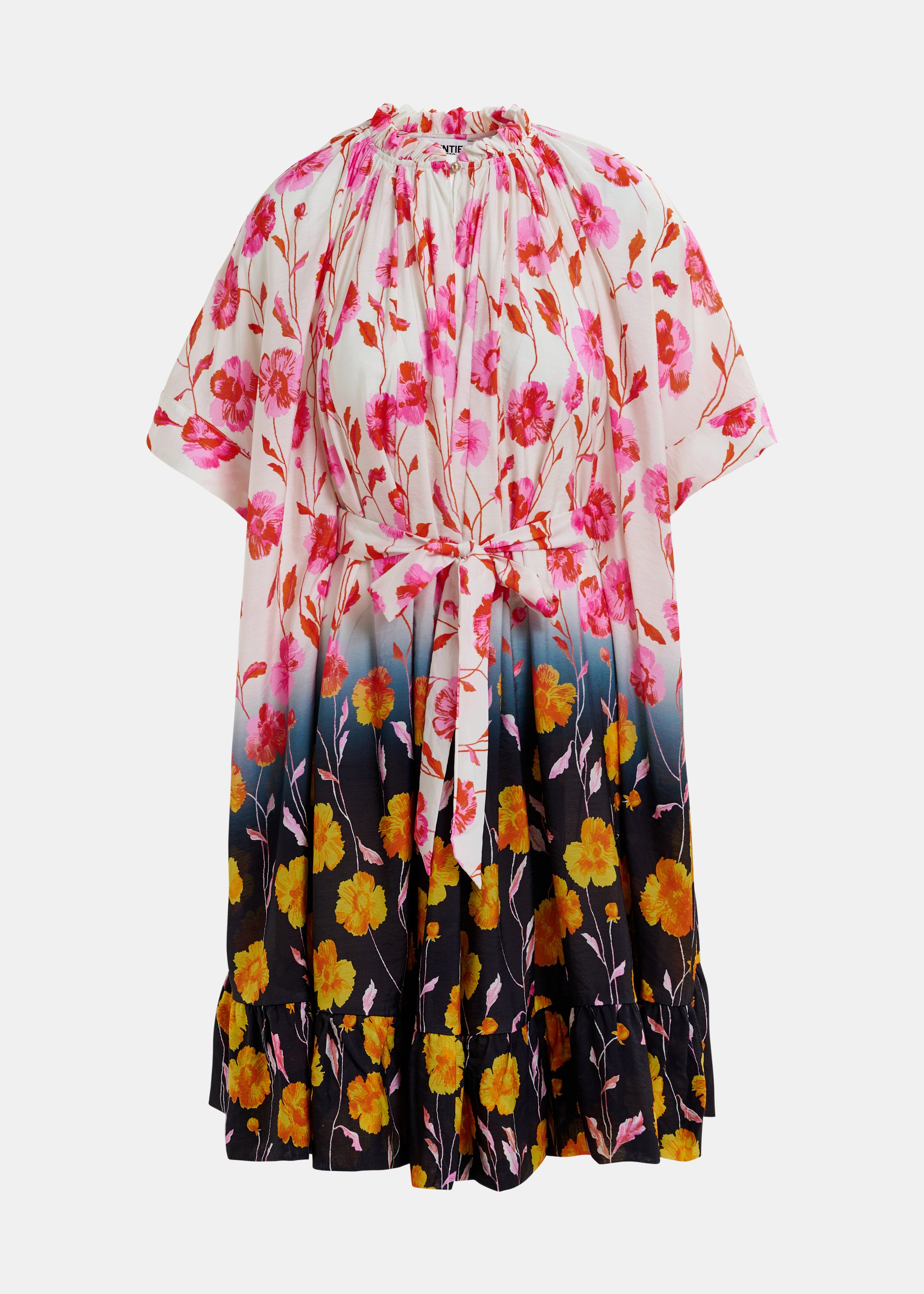 Essentiel Antwerp Pink & Navy Floral Belted Cape Dress Cape