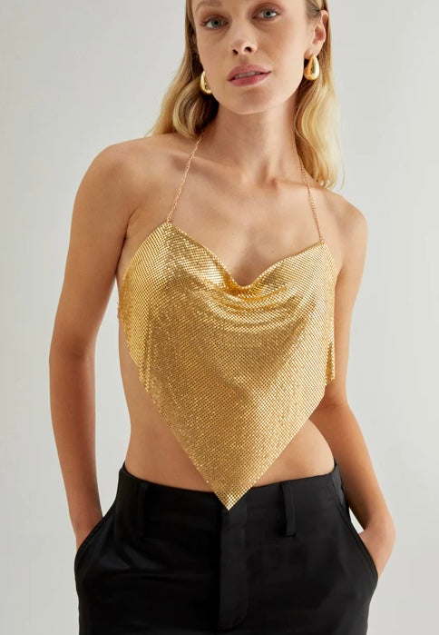 Nali Gold Mesh / Chain Mail Halter Meck Top