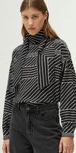 Load image into Gallery viewer, Compania Fantastica Black &amp; White Graphic Stripe Print Blouse with Foulard Neckline
