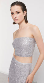 Ottodame Silver Sequin Bandeau Top
