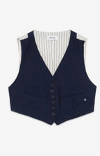 Ottod’Ame Navy  Linen blend Cropped Waistcoat Top