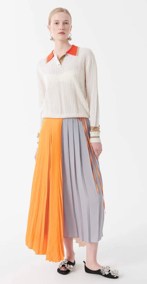 Beatrice B White Perforated Silk Blend Polo Shirt with contrasting Collar & Cuffs