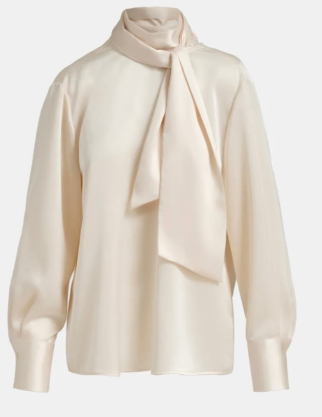 Essentiel Antwerp Winter White Satin Pussybow Blouse