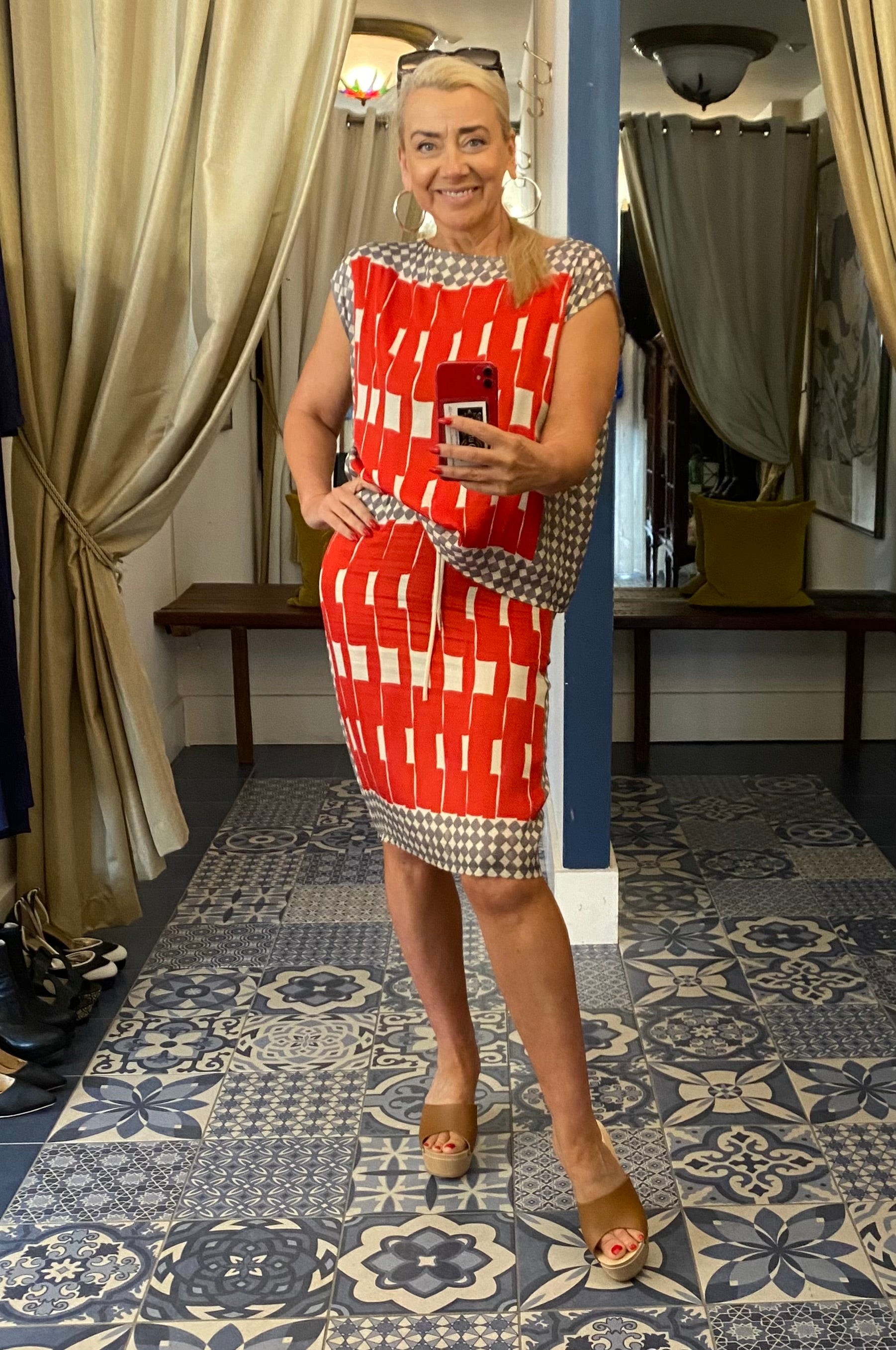 Ottodame Red Geometric Print Viscose Top