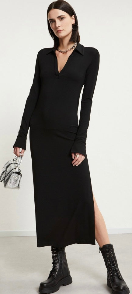 Ottod’Ame Black Jersey Collared Midi Dress