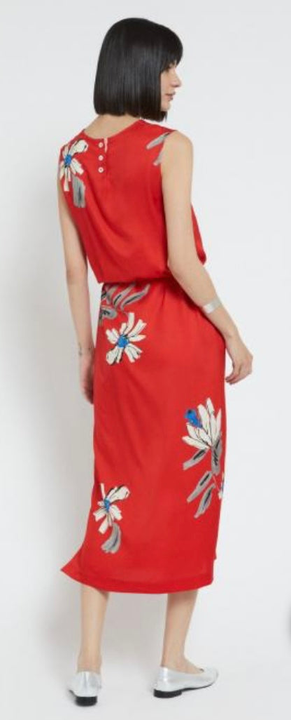 Ottod’Ame Red Satin Floral Column Dress
