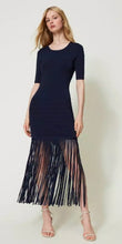 Load image into Gallery viewer, Twinset Navy Short Knit Dress with fringing
