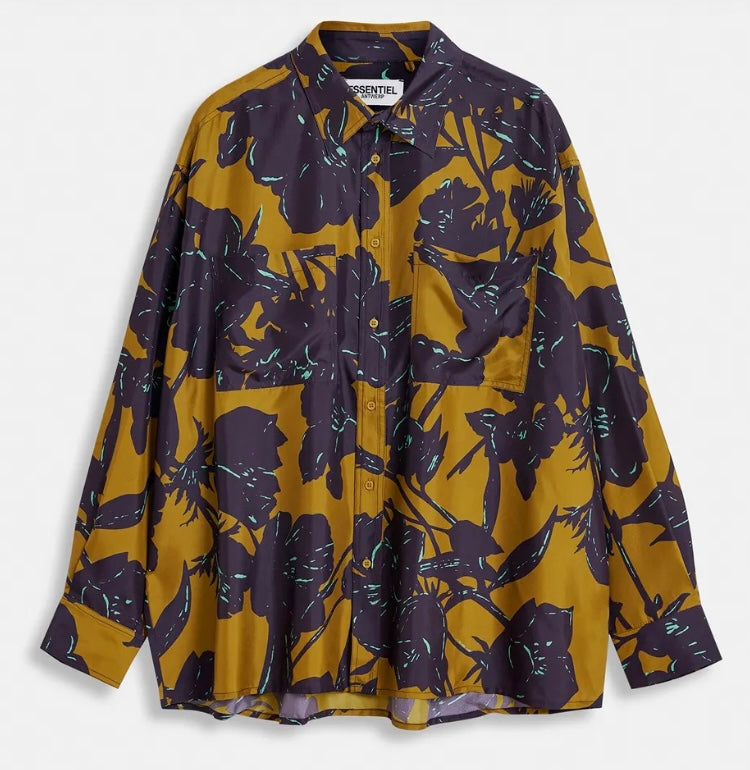 Essentiel Antwerp Bronze & Navy Silk Floral Print Shirt