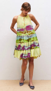 Beatrice B Lime Scenic Print Flounce & Frill Dress