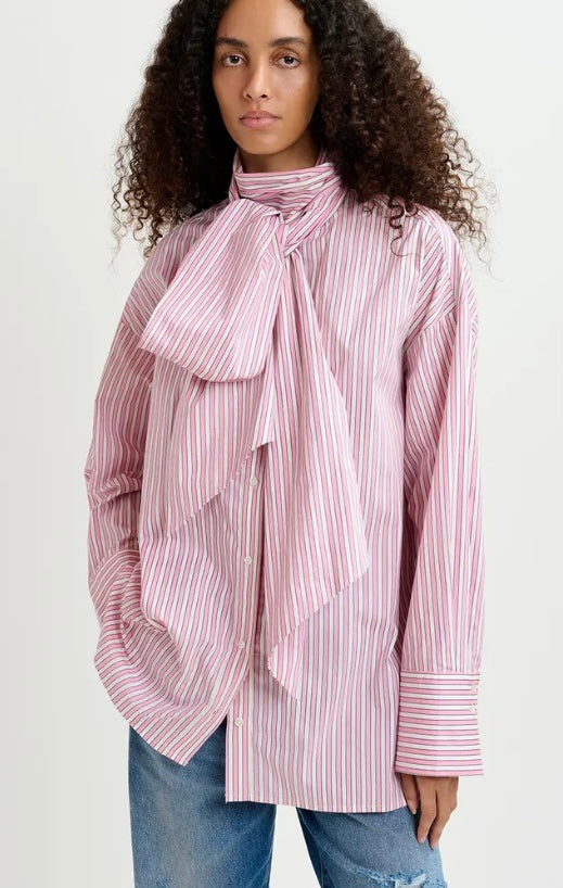 Essentiel Antwerp Pink Pin-Stripe Pussybow Shirt