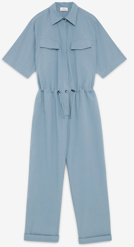 Ottodame Denim Blue Poplin Cotton Jumpsuit