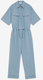 Ottodame Denim Blue Poplin Cotton Jumpsuit