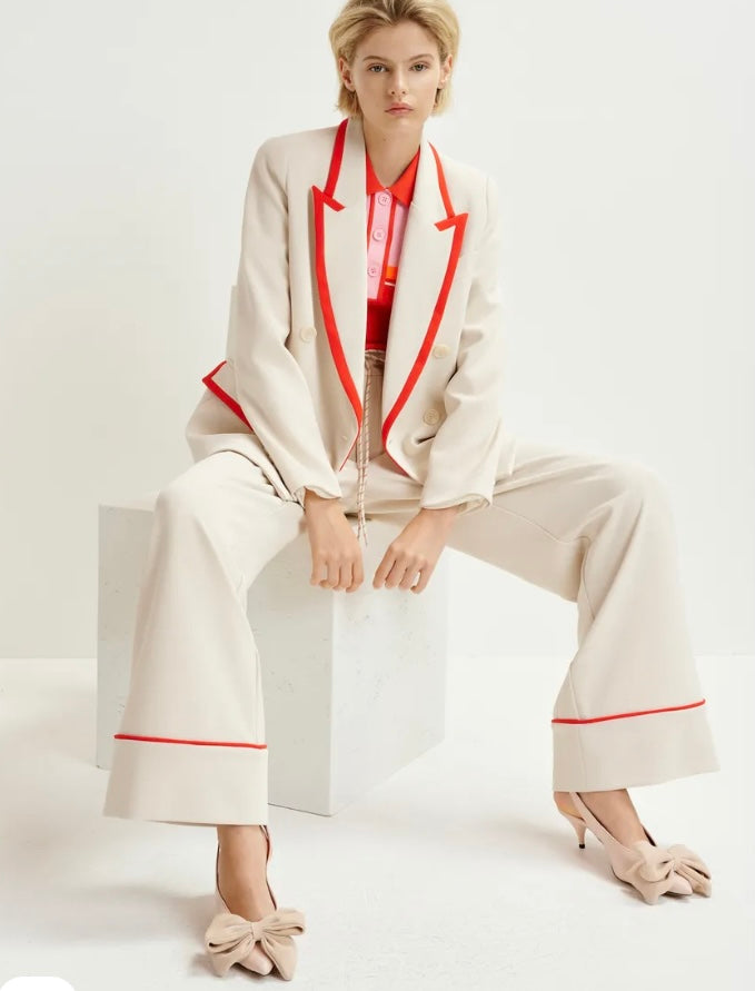 Essentiel Antwerp Off White Wide Leg Trousers