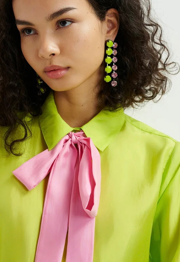 Essentiel Antwerp Green & Pink Crystal Earrings