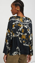 Ottodame Black & Gold B-Neck satin Viscose Top