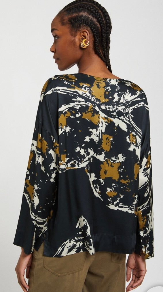 Ottodame Black & Gold B-Neck satin Viscose Top