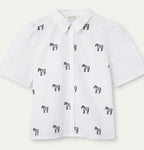 Compania White Short Sleeve Cotton Shirt with Black Zebra Print