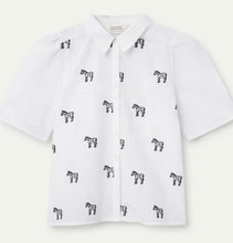 Load image into Gallery viewer, Compania White Short Sleeve Cotton Shirt with Black Zebra Print
