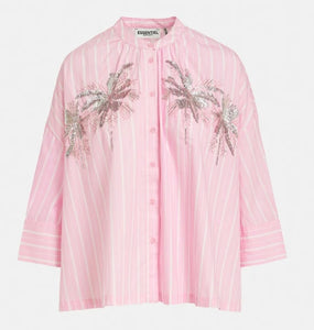 Essentiel Antwerp Pink & White Stripe Cotton Shirt with sequin / embroidered motif
