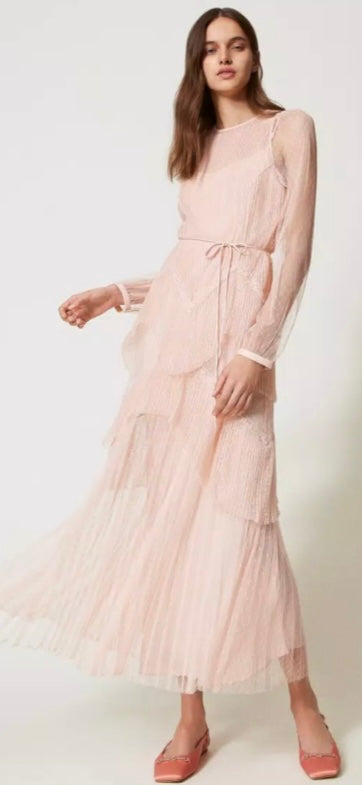 Twinset Milano Cupcake Pink Long pleated Tulle Dress