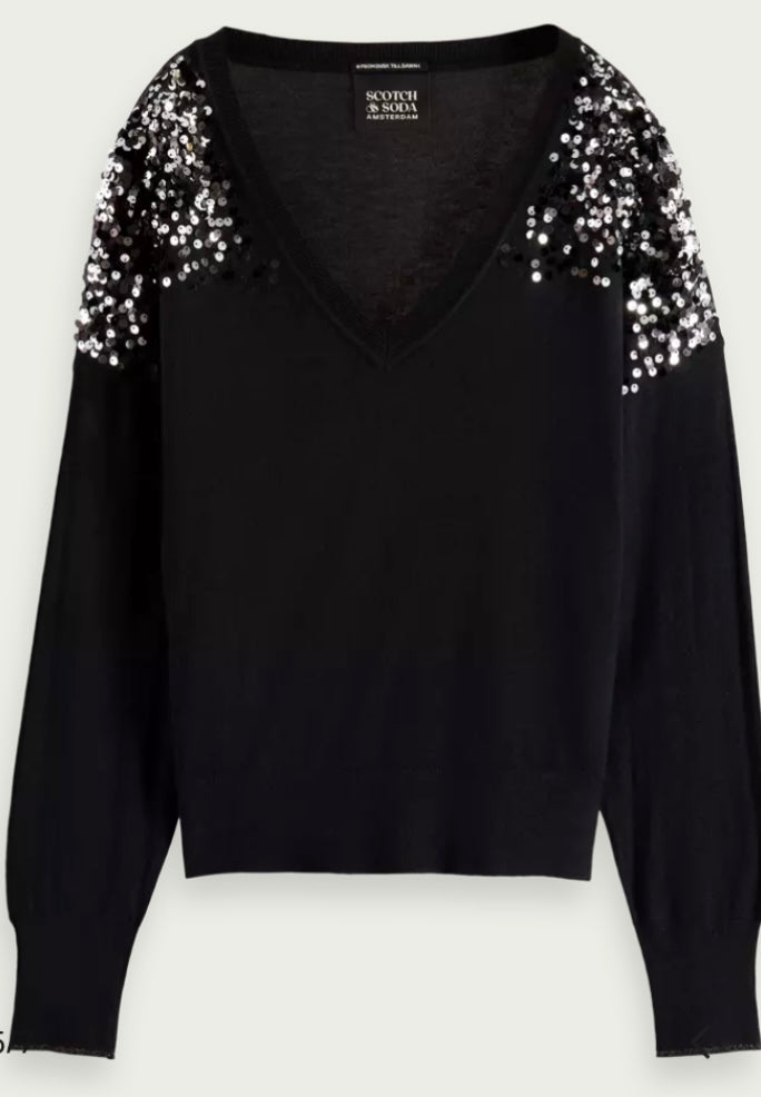 Scotch & Soda Black Fine Knit Sweater with Sequins