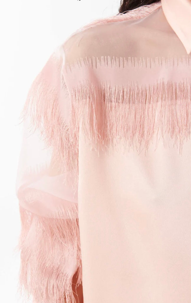 Beatrice B Baby Pink Semi Transparent Blouse with fringing details