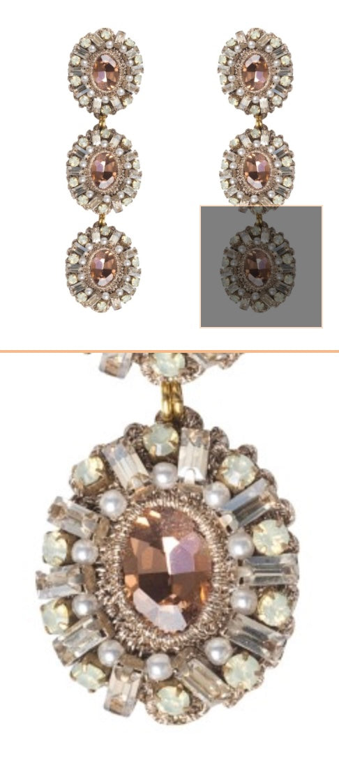 St. Erasmus Triple Crystal Claudia Earrings in Peach & Gold