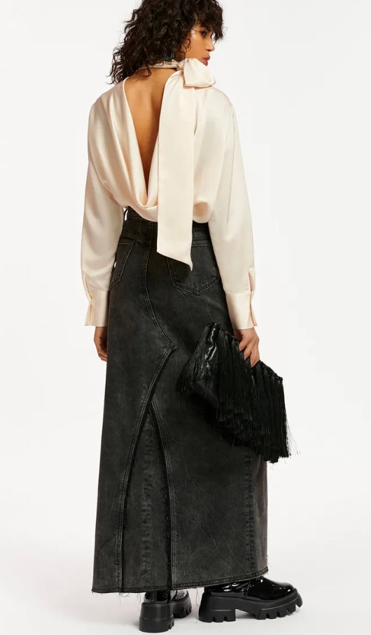 Essentiel Antwerp Winter White Satin Pussybow Blouse