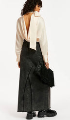 Essentiel Antwerp Winter White Satin Pussybow Blouse