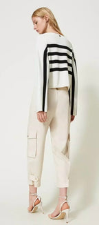 Twinset White with Black Stripe Fine Knit Sweater