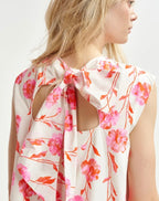 Essentiel Antwerp Pink /  Red / Orange Floral Shift Dress with puffball Frill Hemline