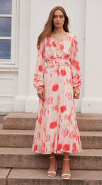 RDF Pink & Off-White Abstract Floral Midi Dress