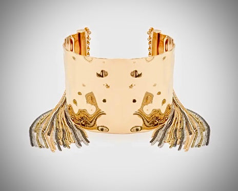 Nali Hammered Gold Bracelet with chain Tassles