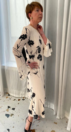 Twinset Cream & Black Wisteria Carnation Crepe de Chine Dress