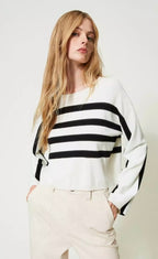 Twinset White with Black Stripe Fine Knit Sweater