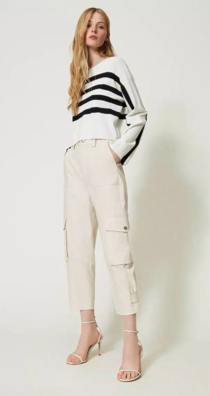 Twinset White with Black Stripe Fine Knit Sweater