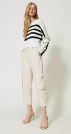 Twinset White with Black Stripe Fine Knit Sweater