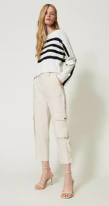 Twinset White with Black Stripe Fine Knit Sweater