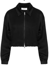 Load image into Gallery viewer, Beatrice B Black Bomber Jacket with Georgette Back &amp; Lace
