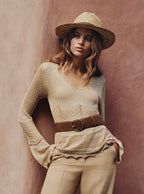 PennyBlack Gold Silk Crochet V-Neck Knit