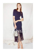 Load image into Gallery viewer, Twinset Navy Short Knit Dress with fringing
