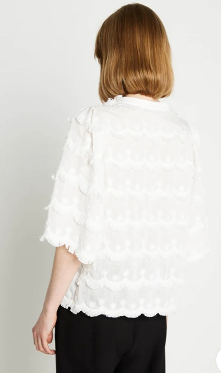 RDF White Elbow length Blouse -Top with Tassle details