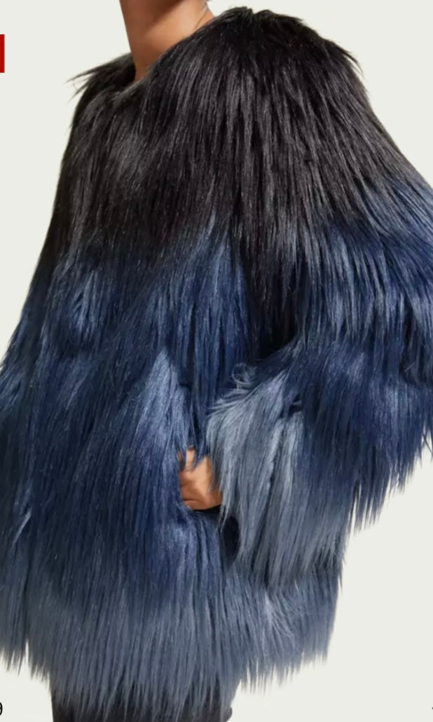 Scotch & Soda Blue / Black Faux Fur Jacket