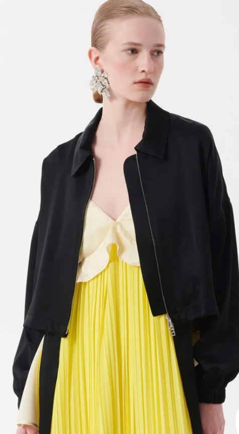 Beatrice B Black Bomber Jacket with Georgette Back & Lace
