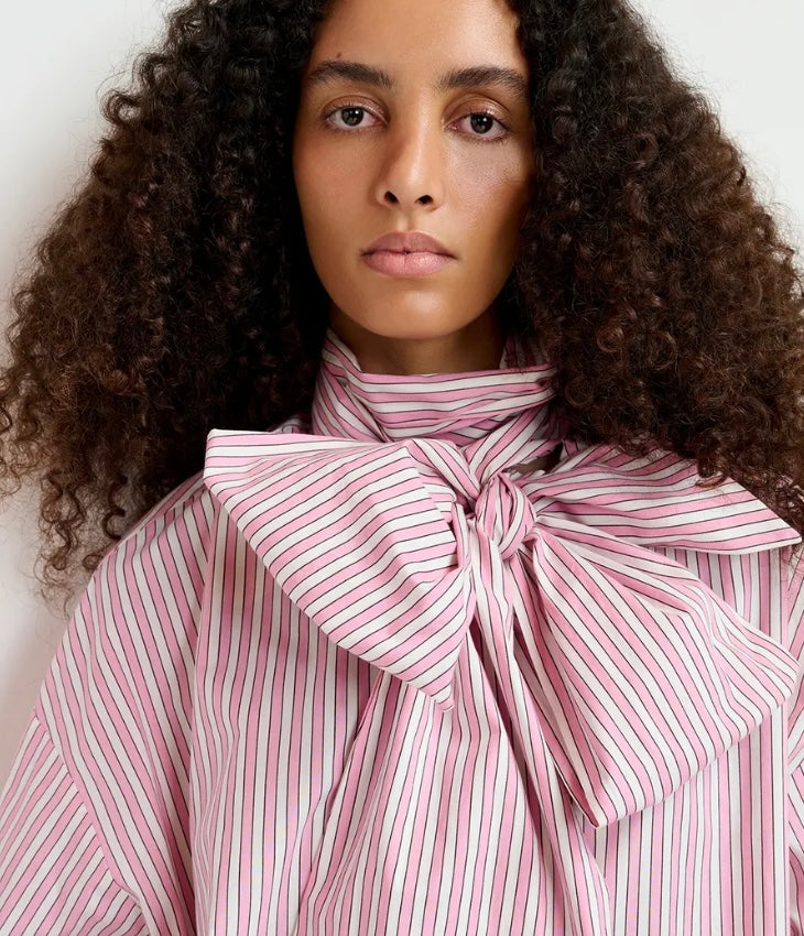 Essentiel Antwerp Pink Pin-Stripe Pussybow Shirt
