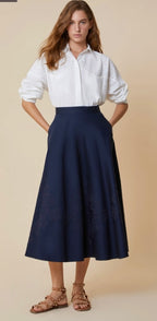 PennyBlack Navy Full Circle Embroidered Skirt