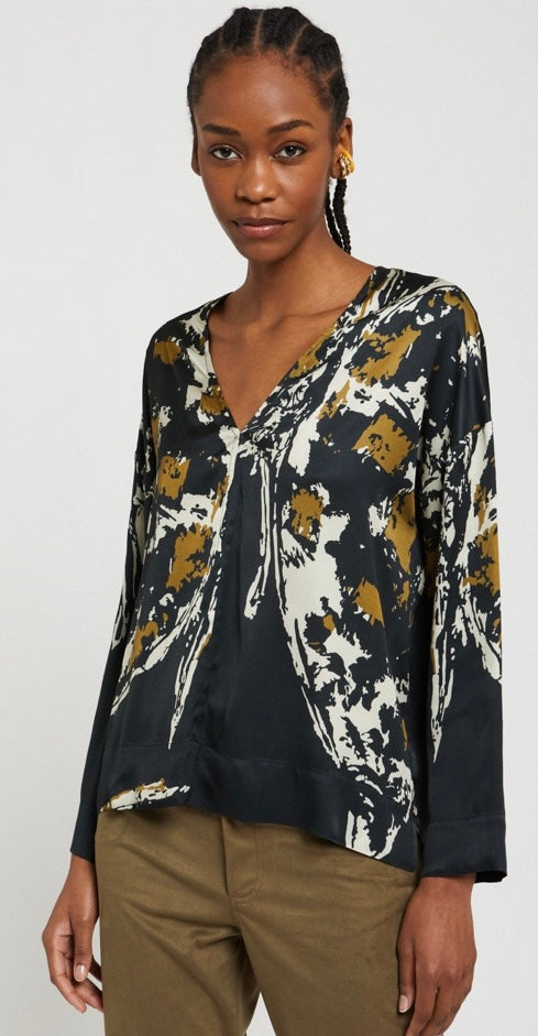 Ottodame Black & Gold B-Neck satin Viscose Top