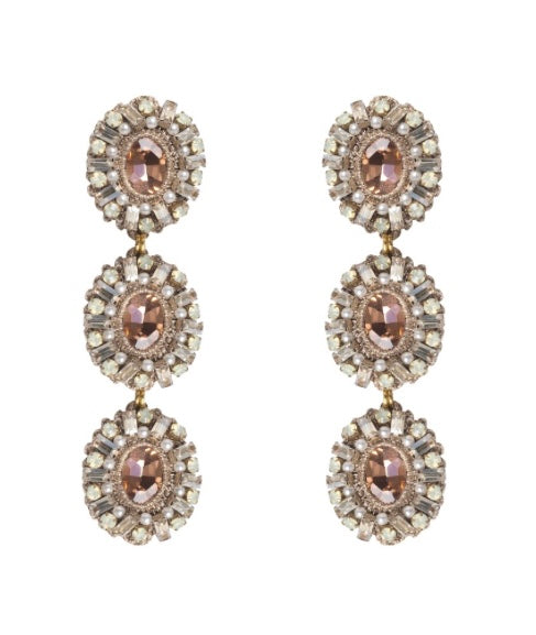St. Erasmus Triple Crystal Claudia Earrings in Peach & Gold