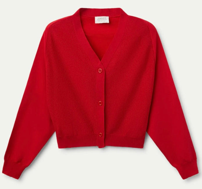 Compania Red Fine Knit V-Neck Cardigan